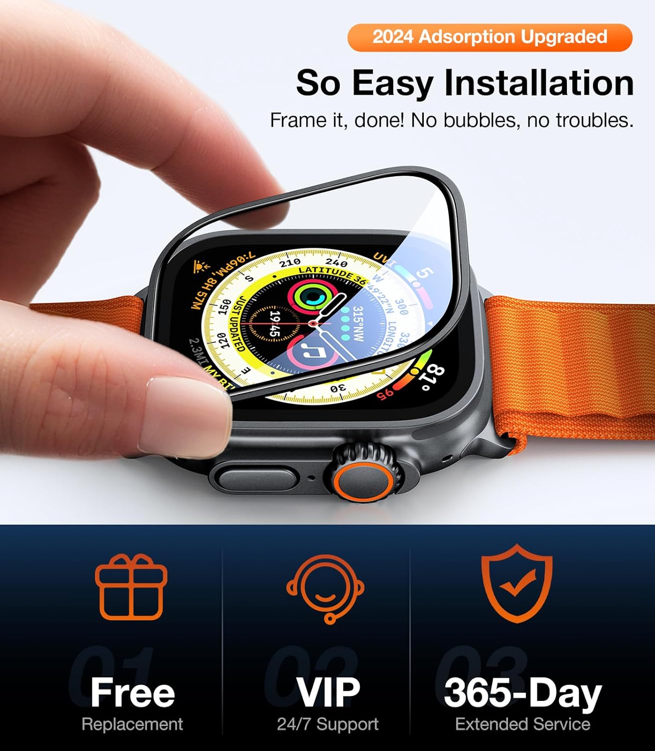 UltraGlass UNBREAK TOP 9H+ Glass for Apple Watch Ultra 2 Screen Protector 2024 (Military Grade Shatterproof & Longest Durable) Original Full Coverage (Black Titanium Bezel) iWatch 2024, 2 Pack