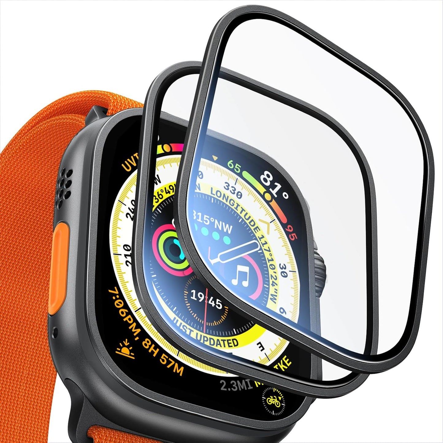 UltraGlass UNBREAK TOP 9H+ Glass for Apple Watch Ultra 2 Screen Protector 2024 (Military Grade Shatterproof & Longest Durable) Original Full Coverage (Black Titanium Bezel) iWatch 2024, 2 Pack