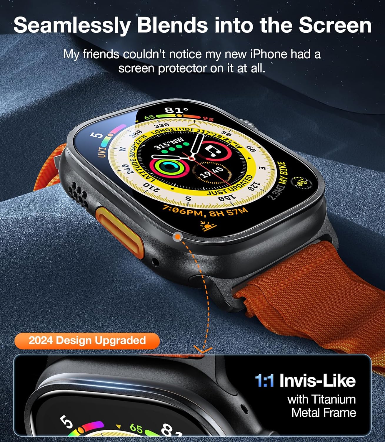 UltraGlass UNBREAK TOP 9H+ Glass for Apple Watch Ultra 2 Screen Protector 2024 (Military Grade Shatterproof & Longest Durable) Original Full Coverage (Black Titanium Bezel) iWatch 2024, 2 Pack