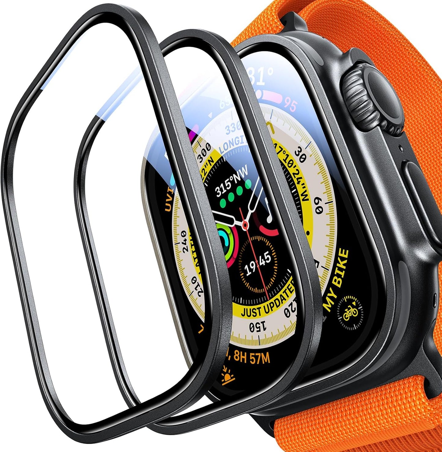 UltraGlass UNBREAK TOP 9H+ Glass for Apple Watch Ultra 2 Screen Protector 2024 (Military Grade Shatterproof & Longest Durable) Original Full Coverage (Black Titanium Bezel) iWatch 2024, 2 Pack