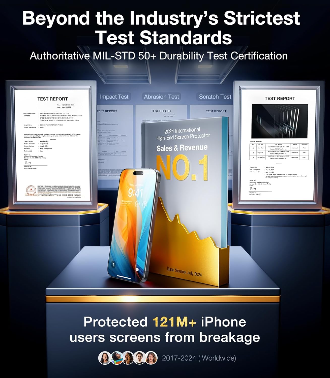 UltraGlass Unbreak Top 9H+ Glass for iPhone 16 Screen Protector [12FT Military Grade Shatterproof] Screen Protector 16 Tempered Glass [Longest Durable] Full Coverage, One Step Install, 2 Pack