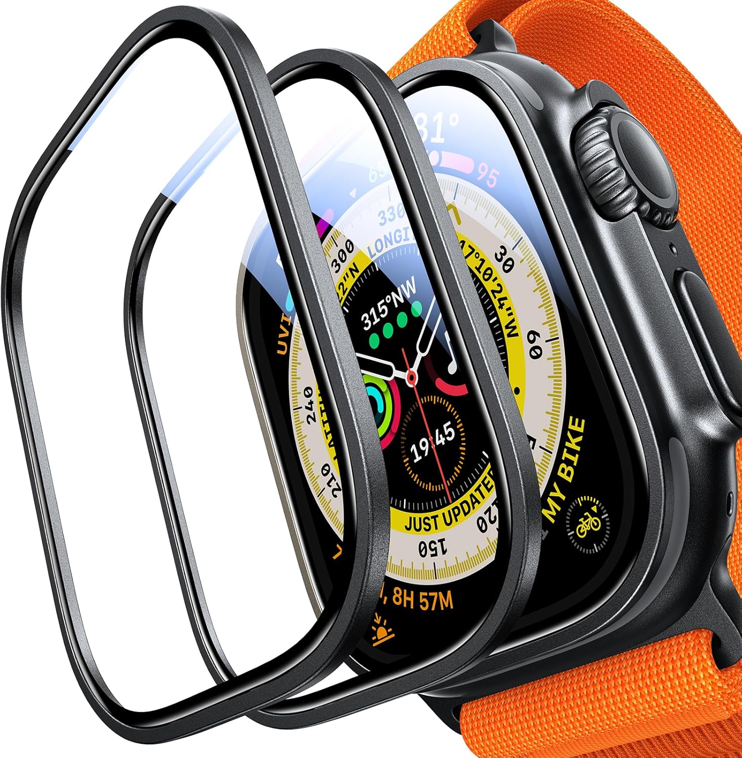 UltraGlass UNBREAK TOP 9H+ Glass for Apple Watch Ultra 2 Screen Protector 2024 (Military Grade Shatterproof & Longest Durable) Original Full Coverage (Black Titanium Bezel) iWatch 2024, 2 Pack
