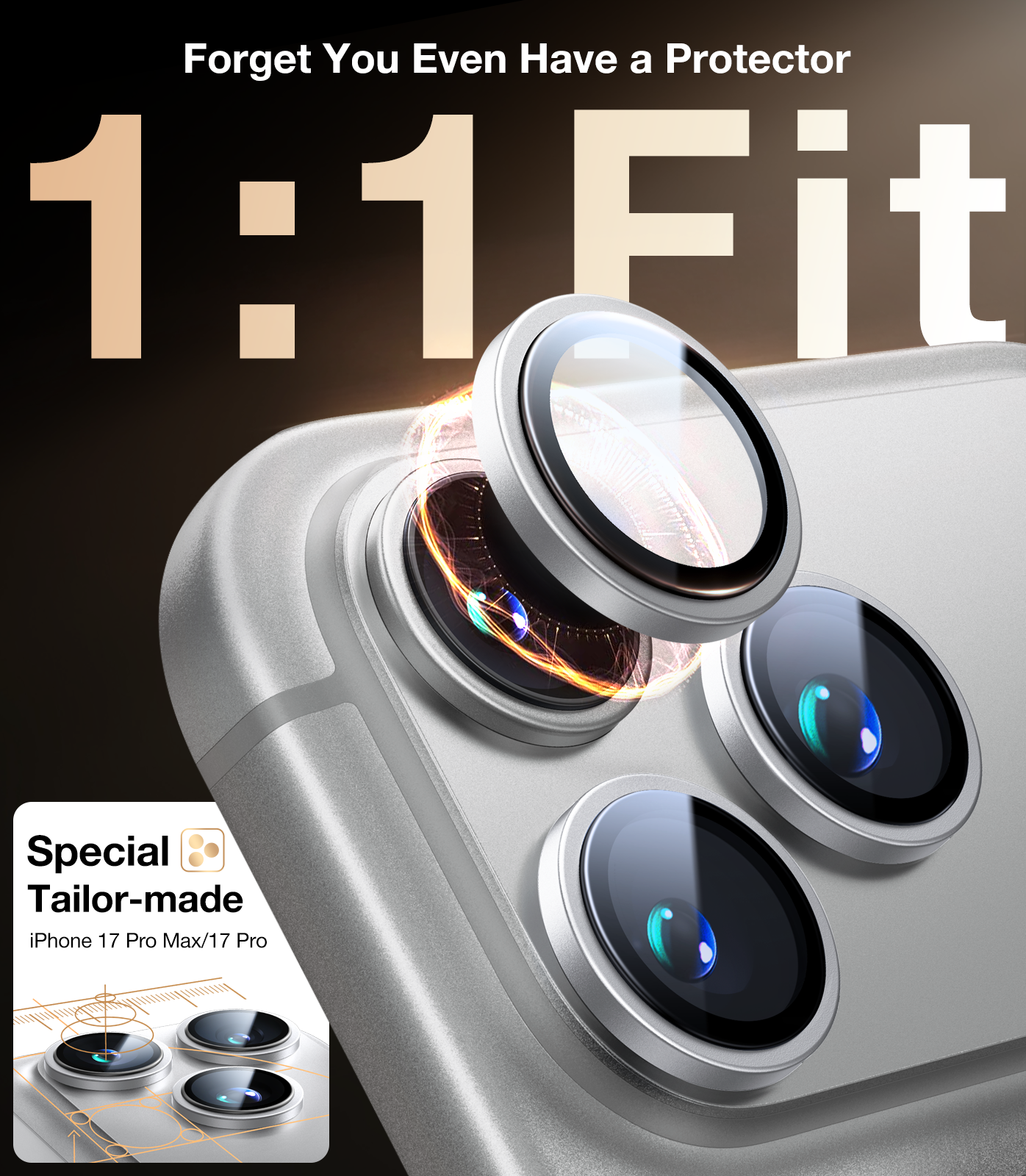 UltraGlass iPhone 17 Pro/Pro Max Camera Lens Protector, White Titanium