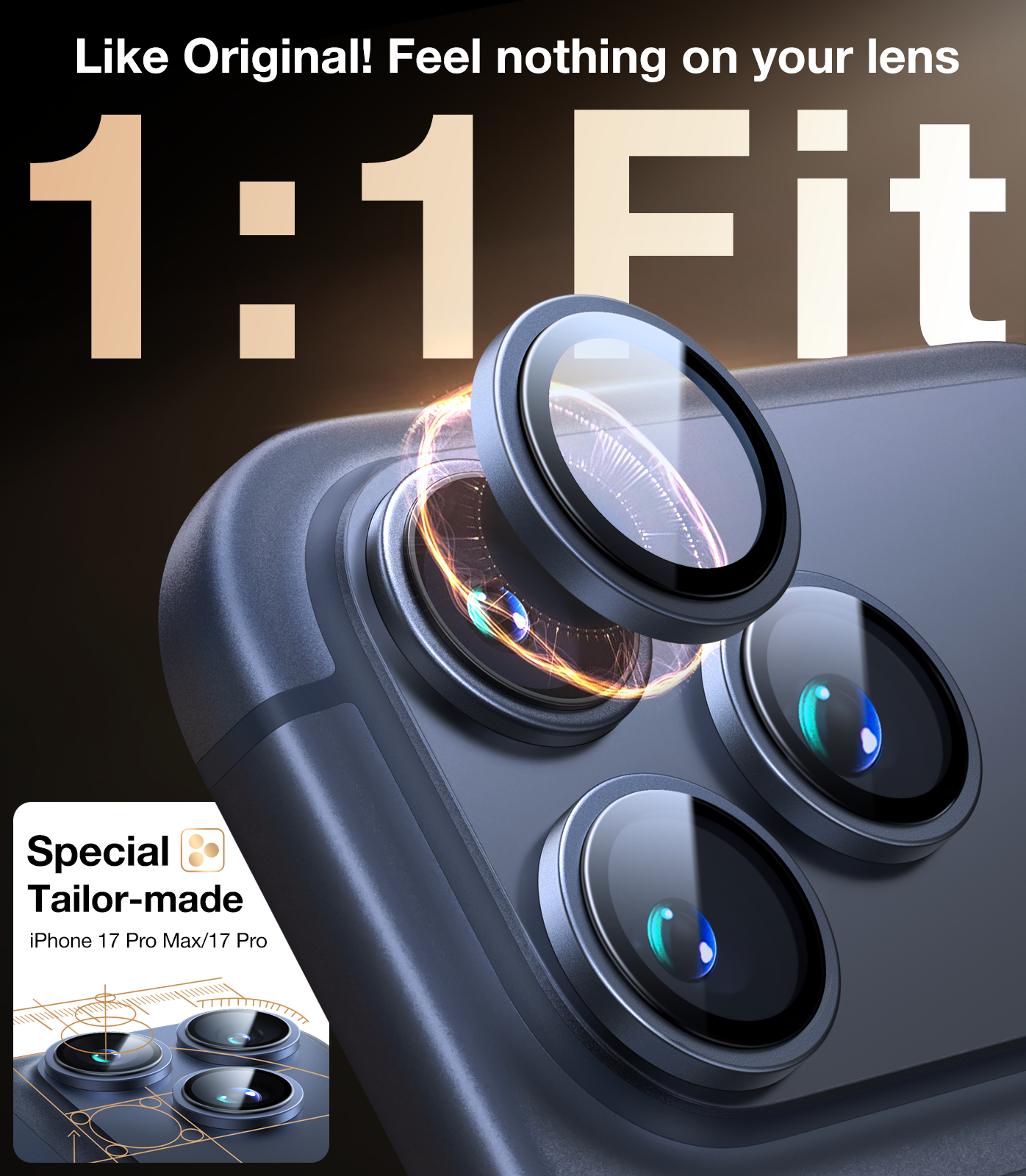 UltraGlass iPhone 17 Pro Max, 17 Pro Camera Lens Protector , Deep Blue